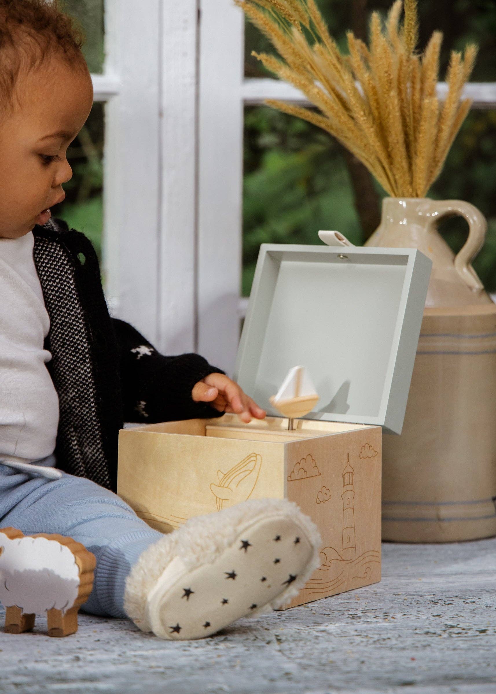 Houten Muziekdoos Ocean | Met zeilbootje en maritieme melodie