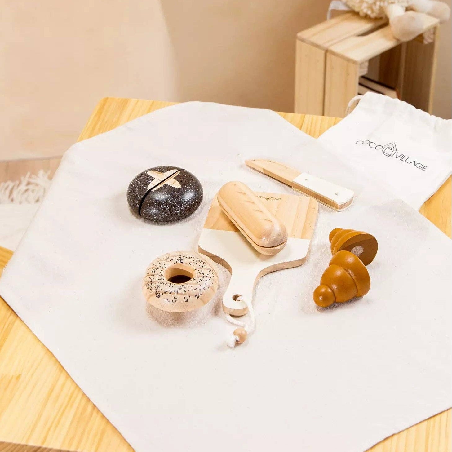 Houten Bakkerij Speelset | Marktset met 4 broodsoorten, mes en snijplank