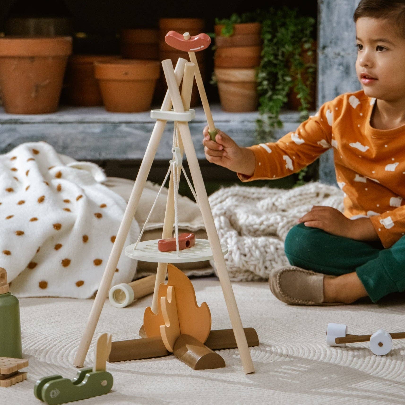 Houten Camping Speelset | Met kampvuur, marshmallows en kampeerbenodigdheden