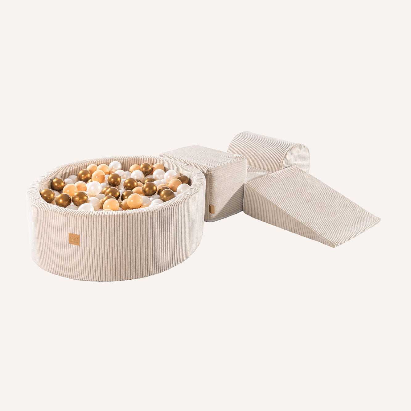 Ecru Speelset met Witte Parel, Beige & Gouden Ballen - Ballenbak