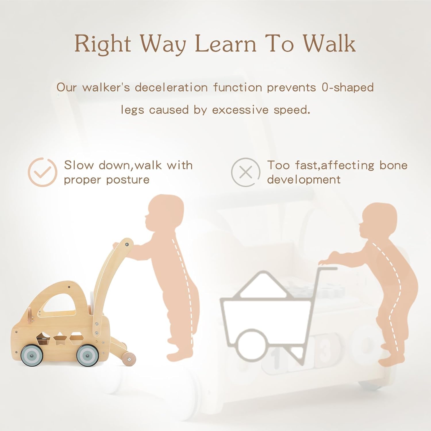 Ergonomische Montessori Houten - Loopwagen